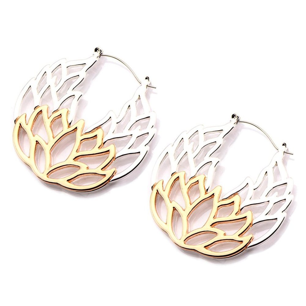 Two-Tone Openwork Hoop Earrings